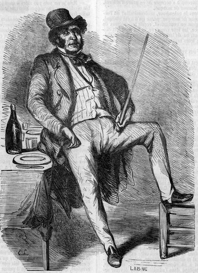 Portræt af Vautrin, karakter af romanen "The Father Goriot"". Gravering midten af 1800-tallet. Illustration til "The Father Goriot" af Honore de Balzac (1799-1850). af French School