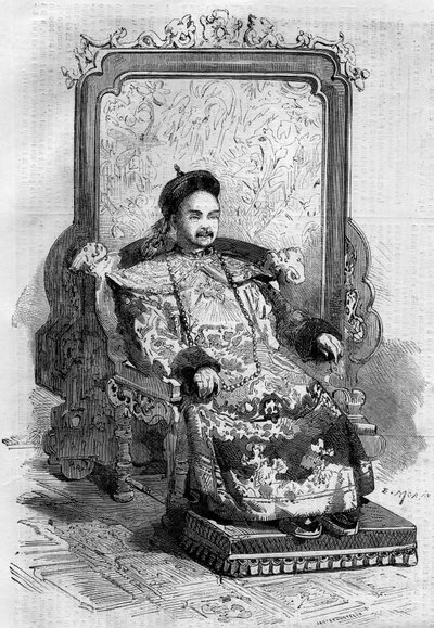 Portræt af Xianfeng (1831-1861), kejser af Kina af Qing-dynastiet. Indgravering i "" Le Monde Illustré"" nr. 199 af 2. februar af French School
