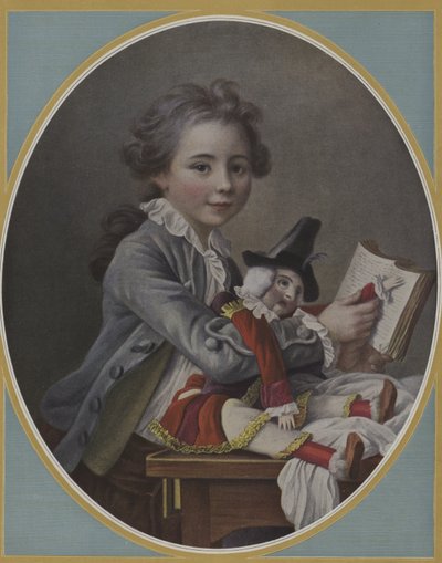 Portræt af et barn (farve litho) af French School