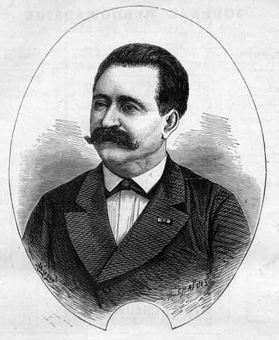 Portræt af "" Doktor Nicolay"" (Faure Nicolay, fransk tryllekunstner?). Indgravering i "" Le Monde Illustré"" nr. 1052 af 9. juni 1877. af French School