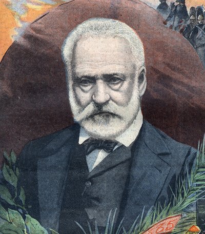 Portræt af den franske forfatter Victor Hugo (1802-1885). Gravering i "Le Petit Parisien"" af French School