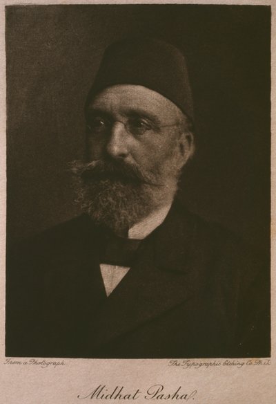 Portræt af Khedive Tawfik, fra LEgypte af Georg Moritz Ebers (1837-98), 1881 (bw gravering) af French School