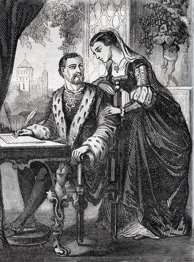 Portræt af kongen af Frankrig Henri II (1519-1559) og Diane de Poitiers (1499-1566)” (Portræt af konge af Frankrig Henri II og Diane af Poitiers) - gravering - af French School