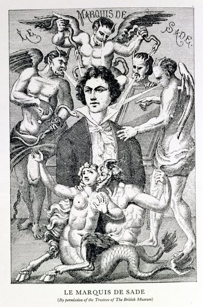 Portræt af Marquis de Sade omgivet af djævle (gravering) af French School