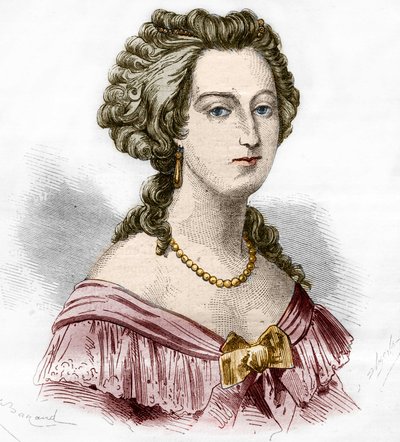Portræt af Marquise of Boufflers Marie Francoise Catherine de Beauvau Craon (1711-1787). Indstik i "Prostitutionens og udskejelsens historie blandt alle verdens folkeslag fra oldtiden til i dag" af Dr. Th. -F. Debray. 1879. af French School
