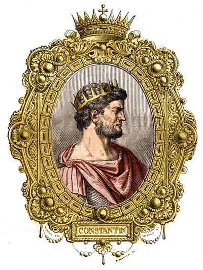 Portræt af den romerske kejser Konstantin I Den Store (274-337). Indgravering i "Historien om paver-konger-dronninger-og-kejsere gennem århundreder"" af Maurice Lachatre af French School