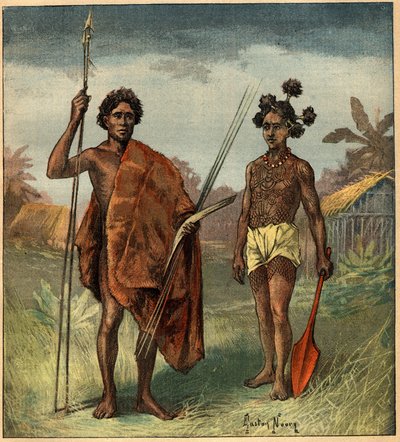 Portrætter af to oprindelige folk fra Marringong-stammen, New South Wales (Australien). Indgravering i "" La Terre Illustree"" nr. 97 af 8. september 1892. af French School