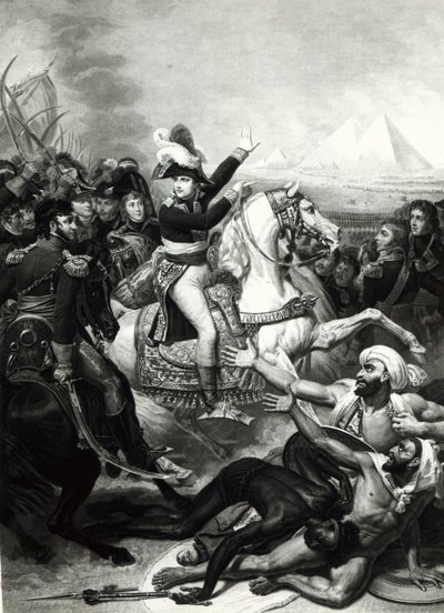 Fremstilling af Napoleon som den erobrende helt i Egypten af French School