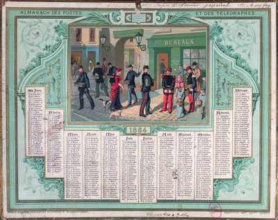Postkontorkalender for 1884 af French School