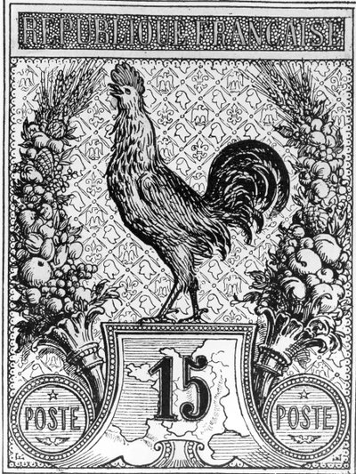 Frimærke, der forestiller den franske hane, emblem fra den franske republik, slutningen af det 19. århundrede af French School