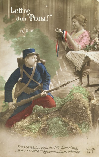 Postkort med et brev fra en Poilu, 1914-18 (farvet foto) af French School