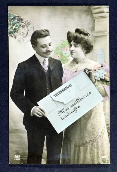 Postkorttelegram sendt i 1907 af French School