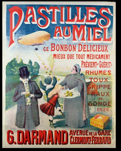 Plakatreklame Pastilles au Miel, honningpastiller, fremstillet af G. Darmand af French School