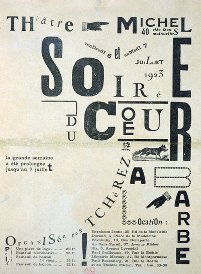 Plakat reklame Soiree du Coeur a Barbe på Theatre Michel 6. og 7. juli 1923 af French School
