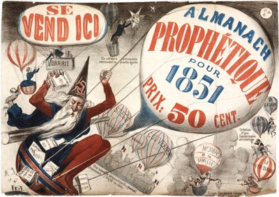 Plakat, der reklamerer for Almanach Prophetique, 1851 af French School