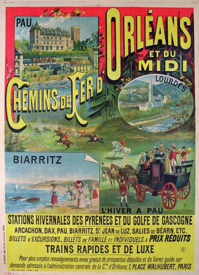 Plakat, der reklamerer for jernbanerne i Orleans og Midi, Frankrig af French School