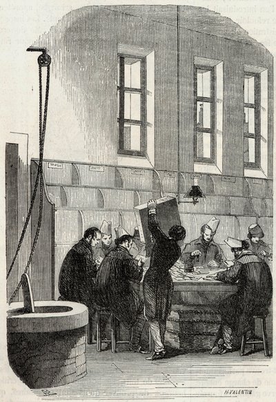 Indlæg: Sortering af breve til afdelinger og i udlandet - Indgravering i "Tableau-de-Paris" af Edmond Texier 1852 af French School