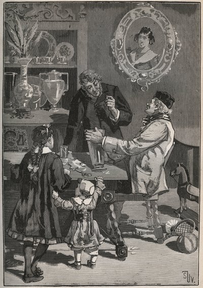 Potichomy, en proces fra det 19. århundrede til at efterligne porcelænsvaser fra Kina og Japan. Indgravering fra 1880 i "" Les arts et metiers illustres"" af Adolphe BITARD. af French School