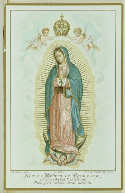 Bønnekort, der forestiller Vor Frue af Guadalupe, ca. 1900 af French School