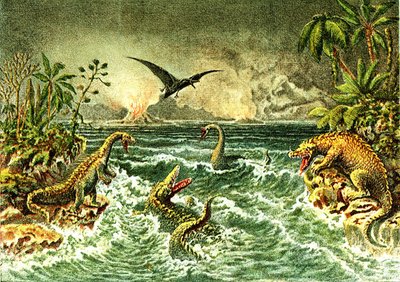 Primitiv verden (med dinosaurer) - sekundær forhistorieperiode af French School