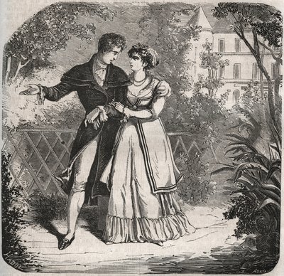 Prinsesse af Wales Carolina af Brunswick (1768-1821) på tur med sin elsker, Bartolomeo Bergami. Indgravering fra 1871 i "Histoire Des Cocus Celebres"" af Henry de Kock (1819-1892). af French School