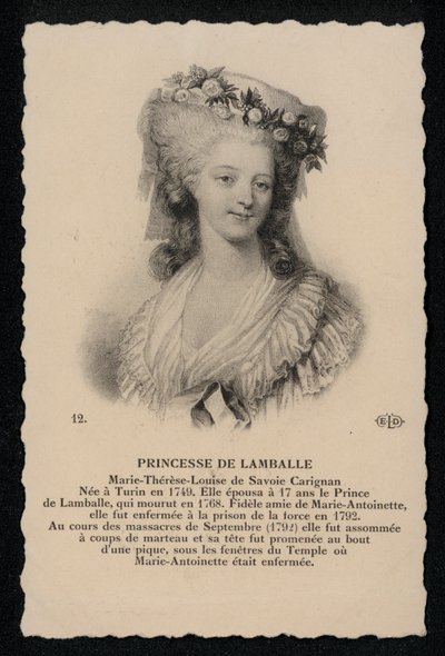 Prinsesse De Lamballe (litho) af French School