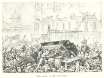 Capture of Louvre, 29. juli 1830 (gravering) af French School