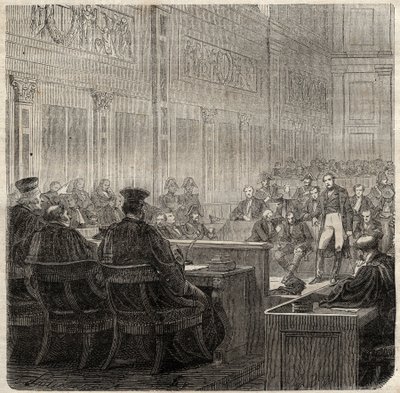 Proces ved det kongelige hof i Poitiers af general Jean Baptiste Breton (Jean-Baptiste) dit Berton (1769-1822) i 1822 - af French School