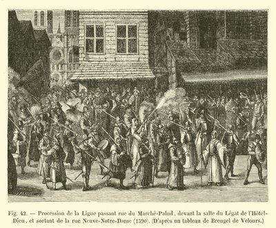 Ligaens procession passerer rue du Marche-Palud foran Salle du Legat de l