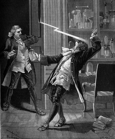 Professor Georges Guillaume Richmann (1711-1753) døde i sit værksted efter et eksperiment med et elektrometer af French School