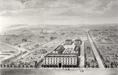 Projekt for Napoleons boligbyggeri, 58 rue Rochechouart, Paris, 1849 (wc på papir) af French School