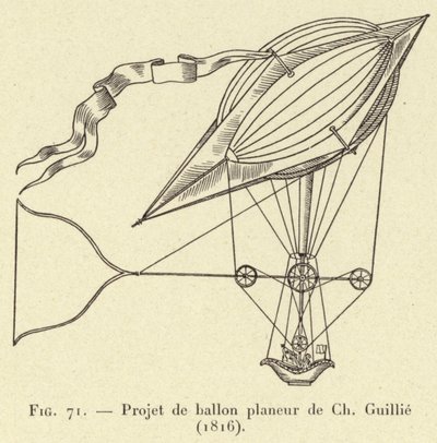 Ch Guillies svæveflyveballonprojekt (1816) (gravering) af French School
