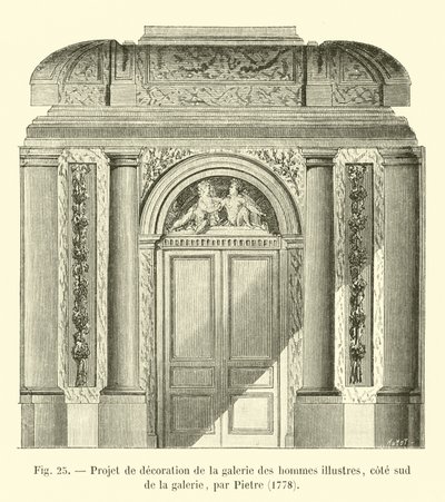 Udsmykningsprojekt til galleriet af berømte mænd, sydsiden af ​​galleriet, af Pietre, 1778 af French School