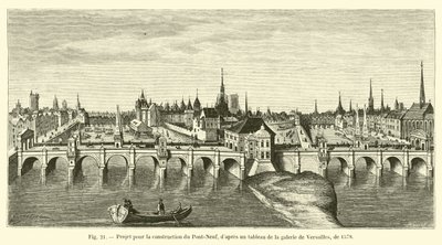Projekt til opførelse af Pont-Neuf, efter et maleri i Versailles-galleriet, fra 1578 af French School