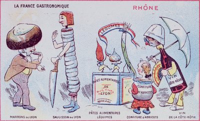 Salgsfremmende og uddannelseskort til børn af madspecialiteter i Rhone-regionen, ca. 1900 af French School
