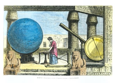 Ptolemæus (ca. 90-168) (Claudius Ptolemaeus) i observatoriet i Alexandria, fra La Vie des Savants Illustres af Louis Figuier (senere farvelægning) af French School