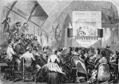Dukketeater i 1858. Repræsentation i Maurice Sands (1823-1889) værksted 12 rue Boursault i Paris. af French School