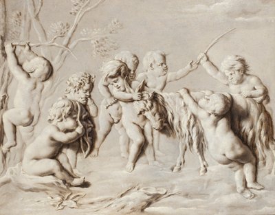 Putti leger med hun-geden Amalthea af French School