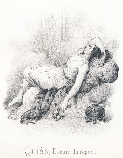 Q Quies: Gudinde for ro og hvile, hun havde hustru Sleep, søn af Erebe og Night af French School