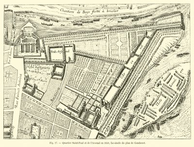 Saint-Paul og Arsenal-distriktet i 1650, faksimile af Gomboust-planen af French School