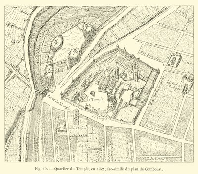 Tempelkvarteret, i 1652; faksimile af kortet over Gomboust af French School