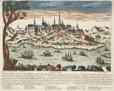 Quebec, pub. C. 1650 (håndfarvet gravering) af French School
