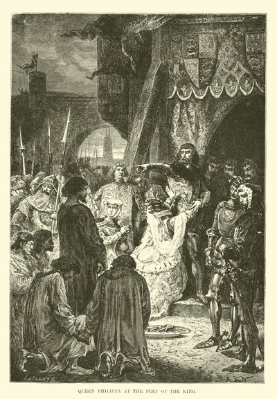 Dronning Philippa ved Kongens fødder af French School