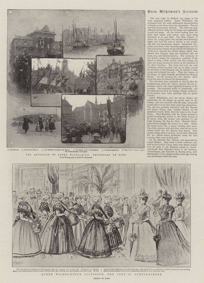 Dronning Wilhelminas tiltrædelse, festen i Scheveningen (gravering) af French School