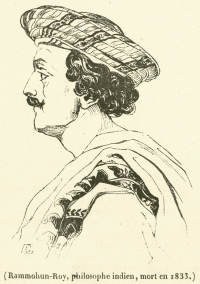 Rammohun-Roy, indisk filosof, døde i 1833 (gravering) af French School
