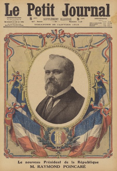 Raymond Poincare, ny præsident for den franske republik (farve litho) af French School