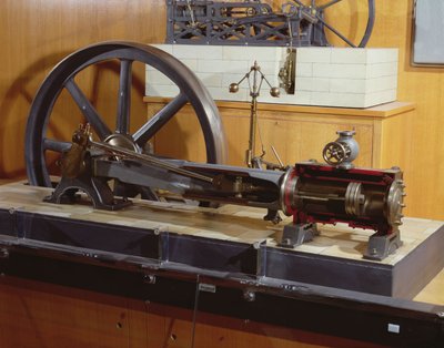 Rekonstruktion af dampmaskinen opfundet af George Henry Corliss (1817-88) (metal) af French School