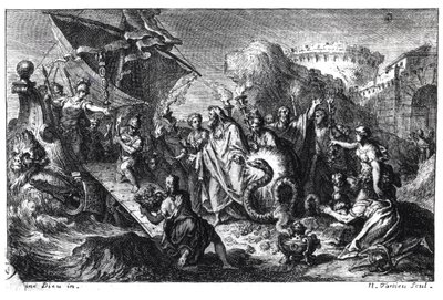 Reinkarnation af Asclepios som en slange på tidspunktet for ankomsten af hans kult til Rom fra Grækenland i 293 f.Kr. af French School