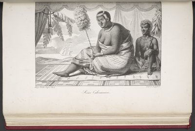 Reine Cahoumanou, Sandwichøernes Indbyggere, fra Maleriske Rejser Jorden rundt, med Portrætter af Vilde fra Amerika, Asien, Afrika og Øerne i Det Store Ocean; landskaber, havudsigt og flere naturhistoriske genstande; af French School