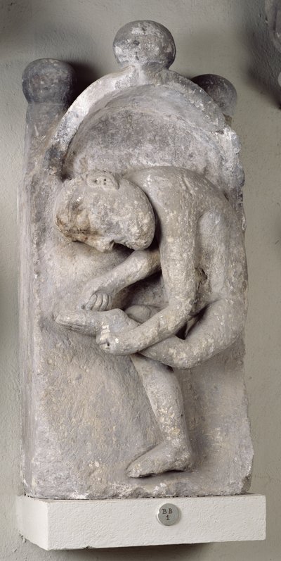 Relief, der forestiller en mand, der fjerner en torn fra sin fod af French School